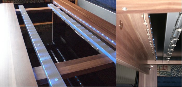 bei angenommener Glasplatte / Blick von unten auf die Verkabelung